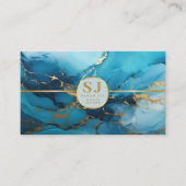 Elegante Blue Marble Gold Glitter Luxe Monogram Visitekaartje (Voorkant)