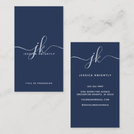 Elegante Blue Monogram Script Initialen Visitekaartje