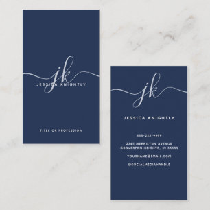 Elegante Blue Monogram Script Initialen Visitekaartje