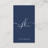 Elegante Blue Monogram Script Initialen Visitekaartje (Voorkant)