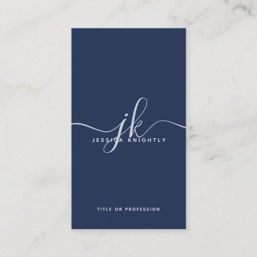 Elegante Blue Monogram Script Initialen Visitekaartje (Voorkant)