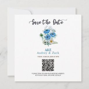 Elegante Blue Nigella Flower WEDDING QR SCAN KAART