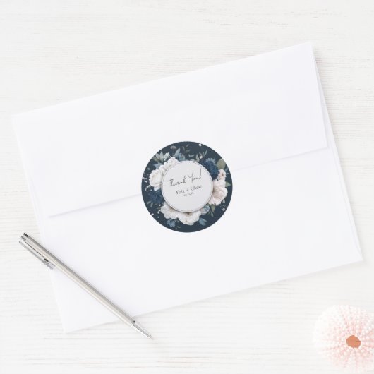 Elegante Blue Peony Wedding Sticker (Envelop)
