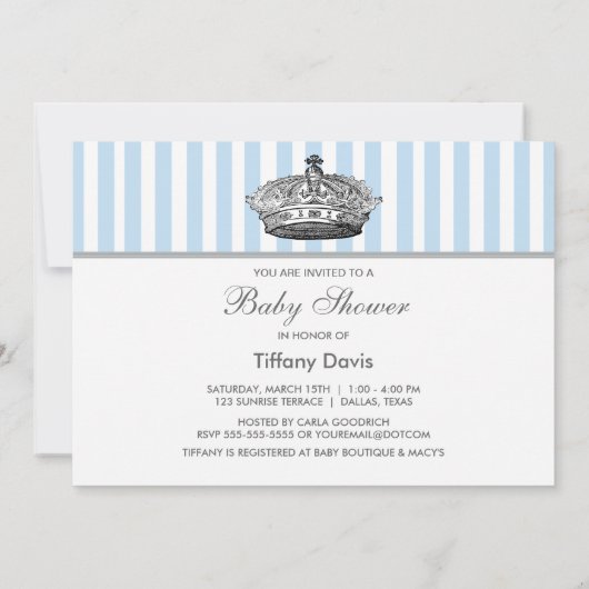 Elegante Blue Prince Baby Shower Kaart (Achterkant)