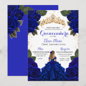 Elegante Blue Quinceañera Rozen Gold Glitter Kaart (Voorkant / Achterkant)