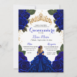 Elegante Blue Quinceañera Rozen Gold Glitter Kaart