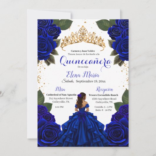 Elegante Blue Quinceañera Rozen Gold Glitter Kaart (Voorkant)