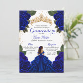 Elegante Blue Quinceañera Rozen Gold Glitter Kaart (Staand voorkant)