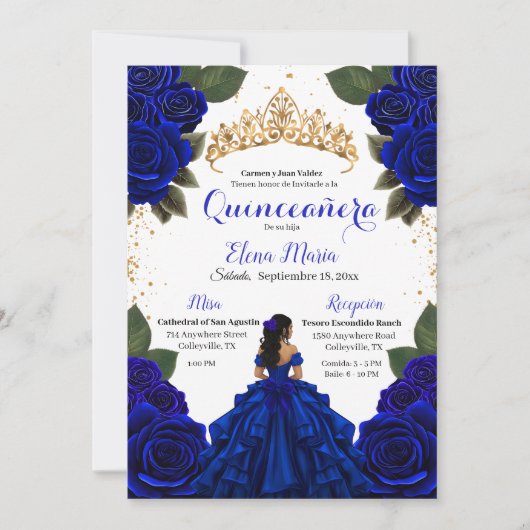 Elegante Blue Quinceañera Rozen Gold Glitter Kaart (Voorkant)