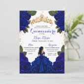 Elegante Blue Quinceañera Rozen Gold Glitter Kaart (Staand voorkant)