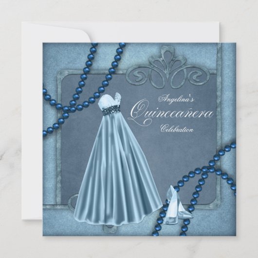 Elegante Blue Quinceanera Uitnodigingen (Voorkant)