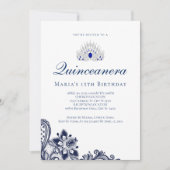 Elegante Blue Quinceanera Uitnodigingen (Voorkant)