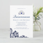 Elegante Blue Quinceanera Uitnodigingen (Staand voorkant)