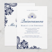 Elegante Blue Quinceanera Uitnodigingen (Voorkant / Achterkant)