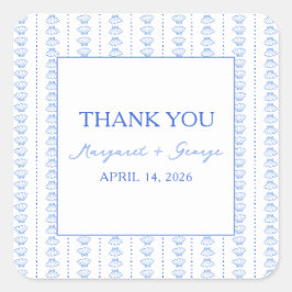 Elegante Blue Seashell Coastal Wedding Bedankt Vierkante Sticker