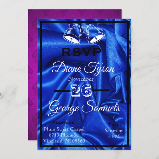 Elegante Blue Silk Wedding Invitation Kaarten RSVP (Voorkant / Achterkant)