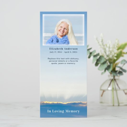 Elegante Blue Sky begrafenis gedenkplaat Kaart (Staand voorkant)