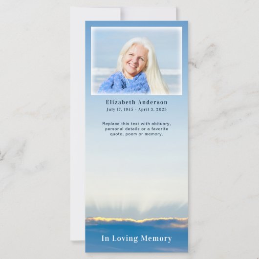 Elegante Blue Sky begrafenis gedenkplaat Kaart (Voorkant)