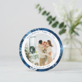 Elegante Blue Snowflake Circle Kerst Kaart (Staand voorkant)