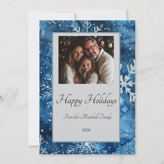 Elegante Blue Snowflake Holiday Kaart (Voorkant)