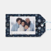 Elegante  Blue Snowflakes Vakantiefoto Cadeaulabel (Voorkant (Horizontaal))