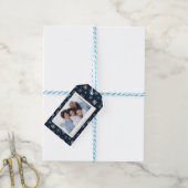 Elegante  Blue Snowflakes Vakantiefoto Cadeaulabel (Met Touw)