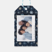 Elegante  Blue Snowflakes Vakantiefoto Cadeaulabel (Voorkant)