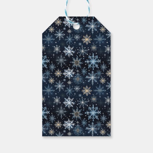 Elegante  Blue Snowflakes Vakantiefoto Cadeaulabel (Achterkant)
