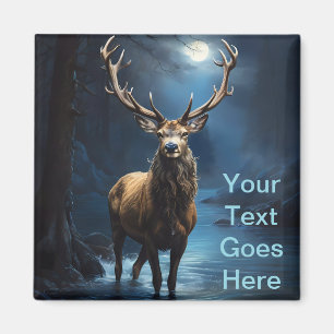 Elegante Blue Stag Deer in River - Rustige Majeste Magneet