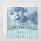 Elegante Blue Stripe Boys Fotodoop Kaart (Voorkant)