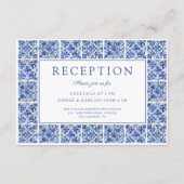 Elegante Blue Tegels bruiloft receptie Informatiekaartje (Voorkant)