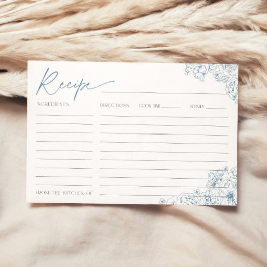 Elegante Blue Toile de Jouy Bruids Recept Kaart