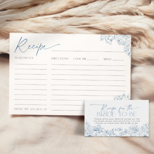 Elegante Blue Toile de Jouy Bruids Recept Kaart