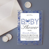 Elegante Blue Toile de Jouy en Bow Baby shower Acryl Uitnodigingen
