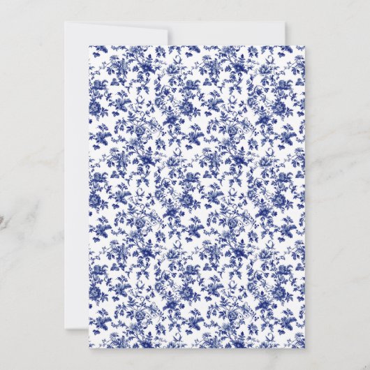 Elegante Blue Toile de Jouy en Bow Baby shower Kaart (Achterkant)