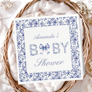 Elegante Blue Toile de Jouy en Bow Baby shower Servet