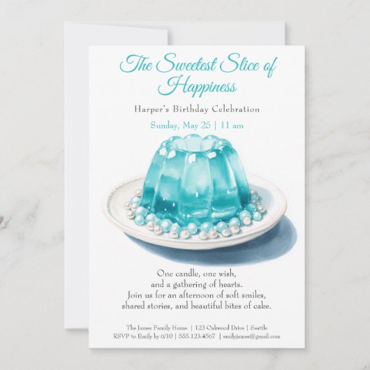 Elegante Blue Waterverf Cake verjaardagsuitnodigin Kaart (Voorkant)