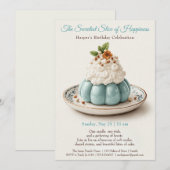 Elegante Blue Waterverf Cake verjaardagsuitnodigin Kaart (Voorkant / Achterkant)