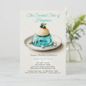 Elegante Blue Waterverf Cake verjaardagsuitnodigin Kaart (Staand voorkant)