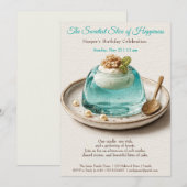 Elegante Blue Waterverf Cake verjaardagsuitnodigin Kaart (Voorkant / Achterkant)