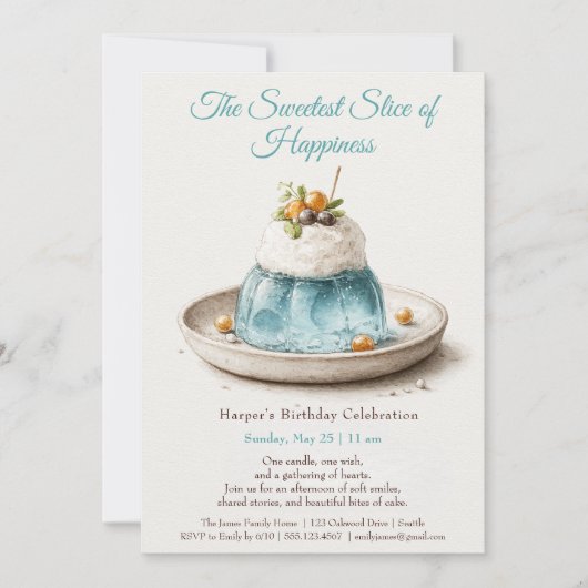 Elegante Blue Waterverf Cake verjaardagsuitnodigin Kaart (Voorkant)