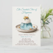 Elegante Blue Waterverf Cake verjaardagsuitnodigin Kaart (Staand voorkant)