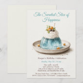 Elegante Blue Waterverf Cake verjaardagsuitnodigin Kaart (Voorkant / Achterkant)