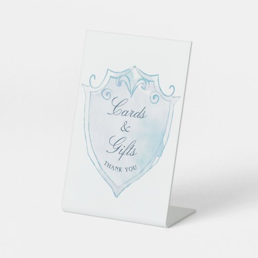 Elegante Blue Waterverf Crest Kaarten & geschenken Reclamebord Met Voetstuk (Voorkant)