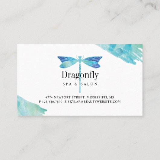 Elegante Blue Waterverf Dragonfly Salon & Spa Klantenkaartje (Achterkant)