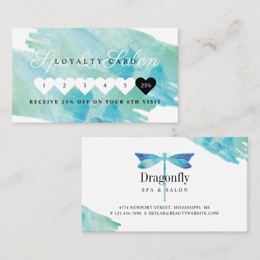 Elegante Blue Waterverf Dragonfly Salon & Spa Klantenkaartje (Voorkant / Achterkant)