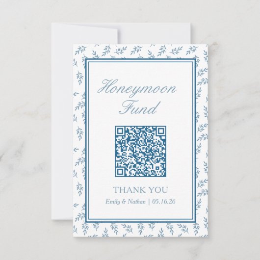Elegante Blue Wedding Honeymoon Fund QR Code Kaart (Voorkant)