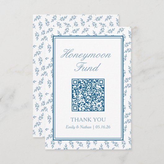 Elegante Blue Wedding Honeymoon Fund QR Code Kaart (Voorkant / Achterkant)