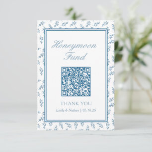 Elegante Blue Wedding Honeymoon Fund QR Code Kaart