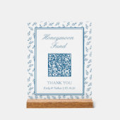 Elegante Blue Wedding Honeymoon Fund QR Code Kaart Acryl Bord (Voorkant)
